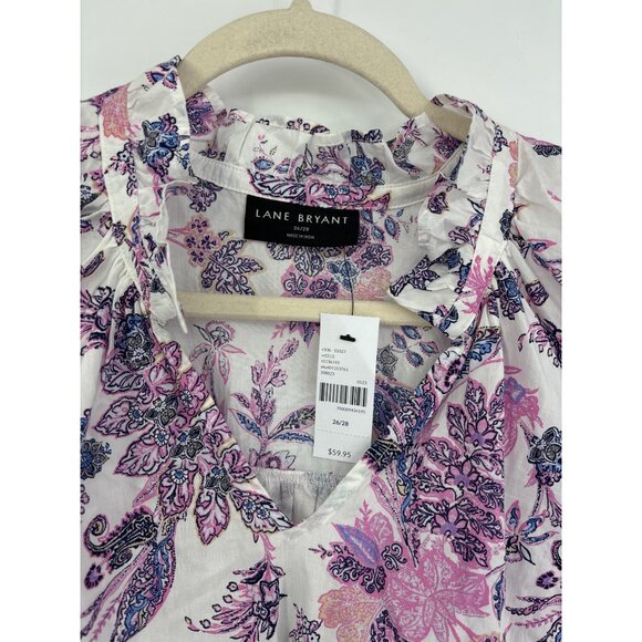 Lane Bryant Cotton Paisley Sleeveless Ruffle V-Neck Top Purple 26/28 NEW - Picture 3 of 5